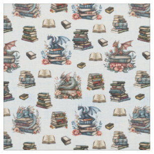 Tissu Dragons Magiques & Livres sur Fond Bleu Clair