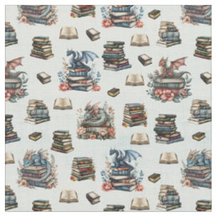 Tissu Dragons Magiques & Livres sur Fond Vert Clair