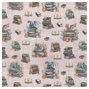 Tissu Dragons Magiques & Livres sur Gris-Rose Clair