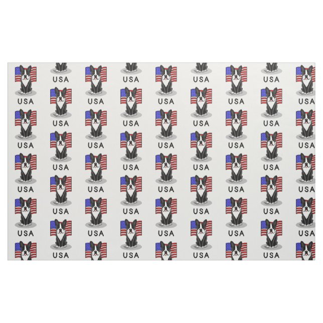 Tissu Drapeau américain mignon Boston Terrier - (noir) (Fat Quarter)