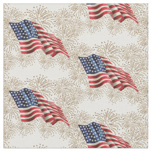 Tissu Drapeau américain vintage avec des feux d'artific