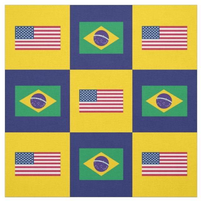 Tissu Drapeau des États-Unis, drapeau du Brésil bleu et  (Échantillon)