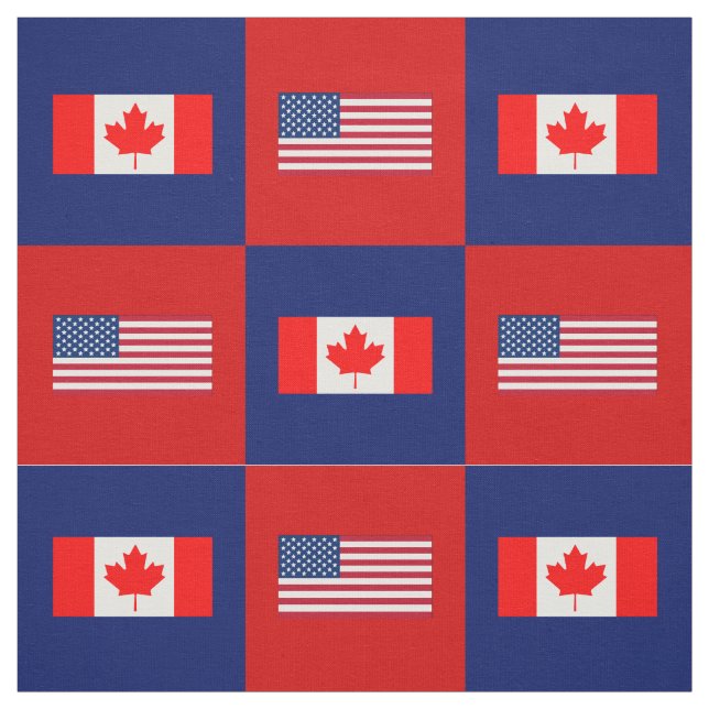 Tissu Drapeau des États-Unis, drapeau du Canada en bleu  (Échantillon)