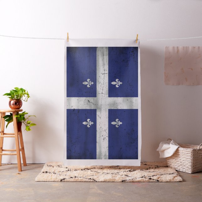 Tissu Drapeau du Québec style grunge érodé (In Situ)