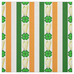 Tissu Drapeau irlandais/Orange, shamrock, bande de harpe