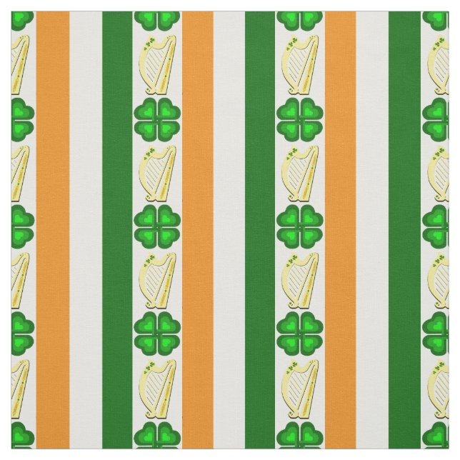 Tissu Drapeau irlandais/Orange, shamrock, bande de harpe (Échantillon)