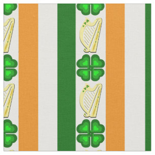 Tissu Drapeau irlandais/Orange, shamrock, bande de harpe
