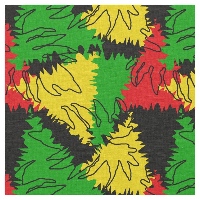 Tissu Drapeau Rasta Couleurs Palm Feuille Jamaïcain Moti (Fermer)