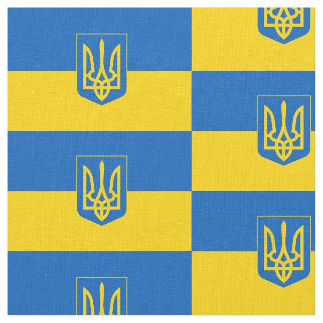 Tissu Drapeau ukrainien avec armoiries (Fermer)