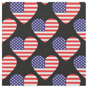 Tissu Drapeaux américains coeurs patriotiques 4 juillet