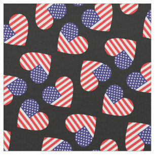 Tissu Drapeaux américains coeurs patriotiques 4 juillet