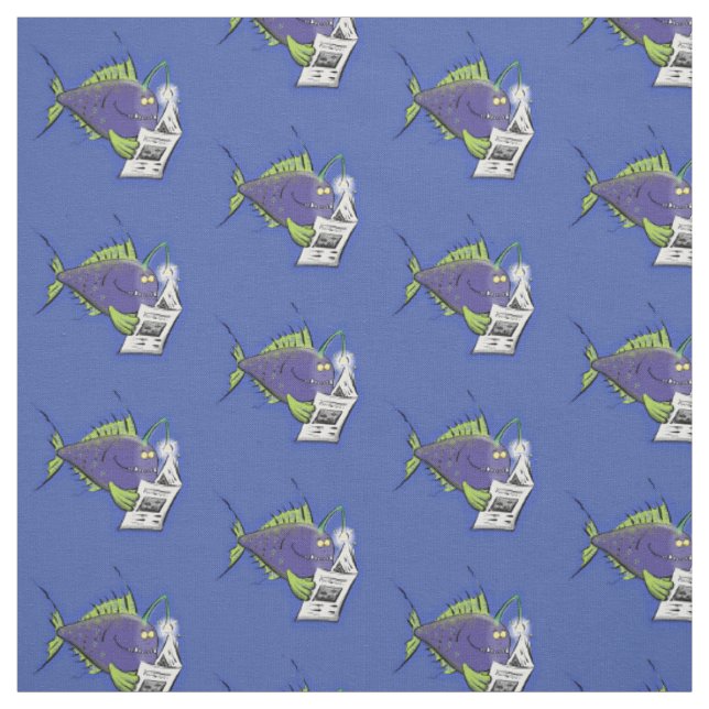 Tissu Drôle caricature de poisson de pêcheur (Échantillon)