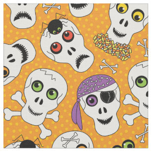 Tissu Drôle crâne d'Halloween sur Motif orange