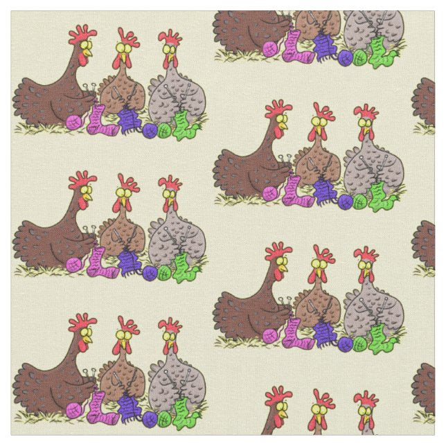 Tissu Drôle dessin animé de poulets de tricot (Fermer)