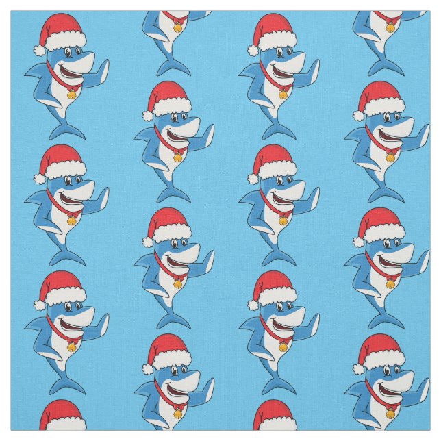 Tissu Drôle dessin animé de requin de Noël (Échantillon)