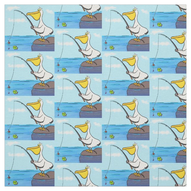 Tissu Drôle pélican de pêche (Échantillon)