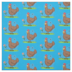 Tissu Drôle poulet rustique whimsical dessin animé