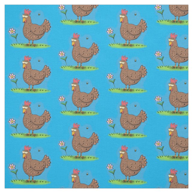 Tissu Drôle poulet rustique whimsical dessin animé (Échantillon)