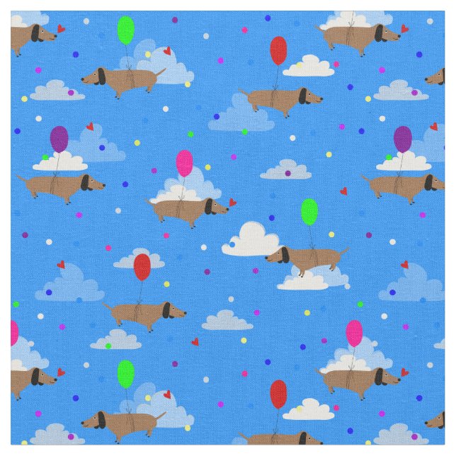 Tissu drôles chiens ballons dachshund nuages (Fermer)