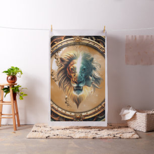 Tissu Dualité de force, le lion et la femme.