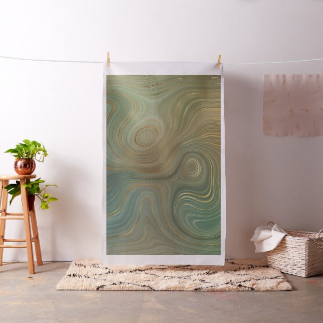 Tissu Earthy Olive Strata | Agate d'encre verte et dorée (In Situ)