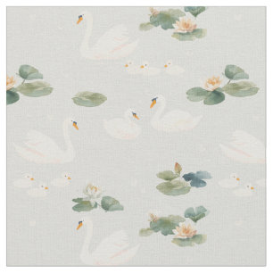 Tissu Eaux sereines cygne maman bébé famille amour