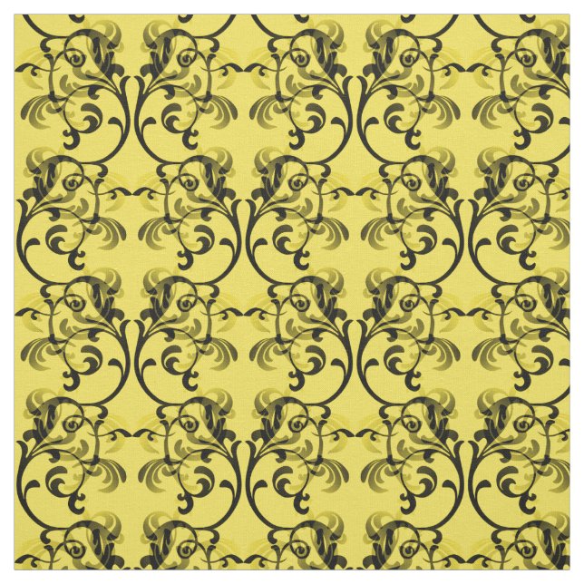 Tissu Ebony Yellow Parisien Damask Pattern Fabric (Échantillon)