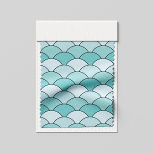 Tissu Écailés de dragon, éventails, vagues, Seigaiha, bl