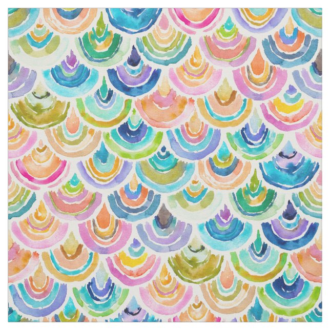 Tissu Échelle de poissons d'aquarelle d'arc-en-ciel de (Échantillon)
