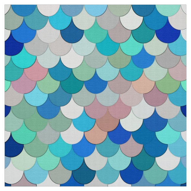 Tissu Échelles de sirène, Aqua, rose de Shell, et cobalt (Échantillon)