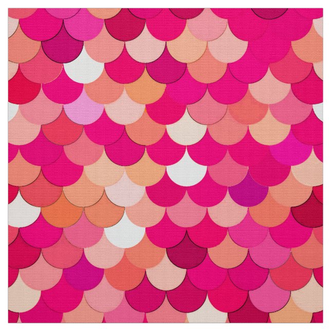 Tissu Échelles de sirène, corail, rose fuchsia, et pêche (Échantillon)
