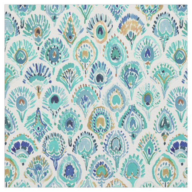 Tissu Échelles et plumes nautiques de SIRÈNE de PAON (Échantillon)