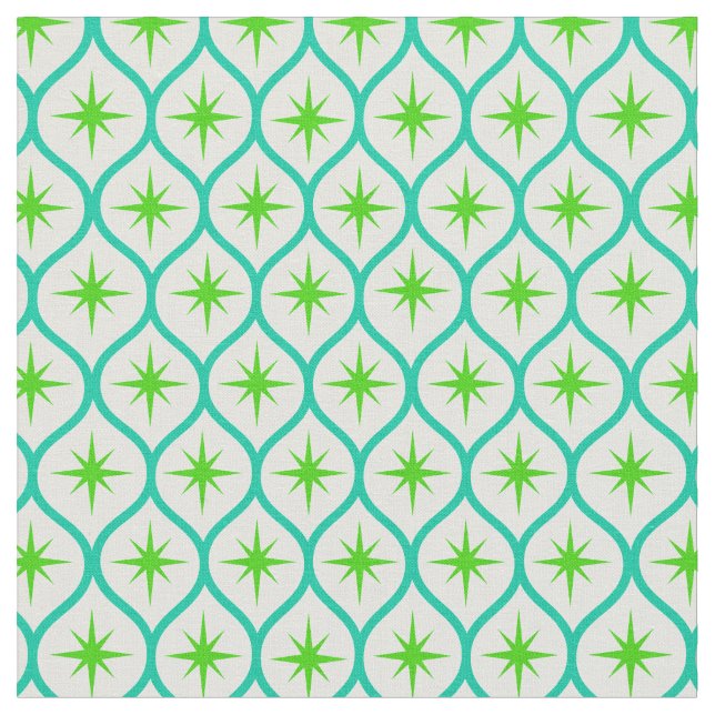 Tissu Éclats d'étoiles verts du milieu du siècle sur mot (Fermer)