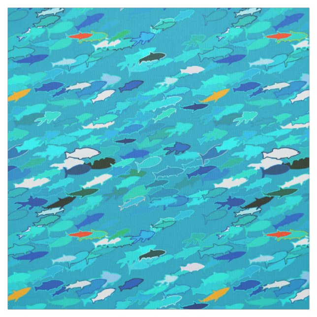 Tissu École de Poissons, Turquoise, Bleu et Aqua (Échantillon)