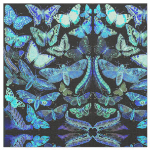 Tissu éffrayant de noir bleu de mites de papillon
