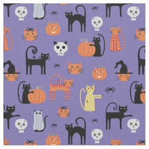 Tissu Éffrayant Halloween Chat Motif pourpre