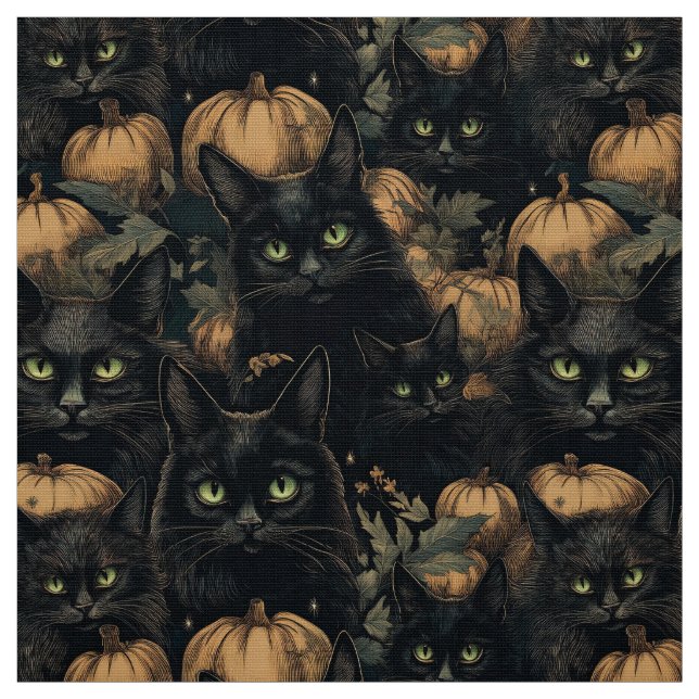 Tissu Éffrayant halloween gothique chat noir et citrouil (Échantillon)