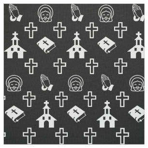 Tissu Église Bible Cross Christian Jesus Motif Black