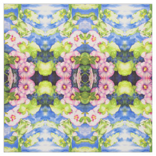 Tissu Élégant aquarelle fleurs florales Hollyhocks