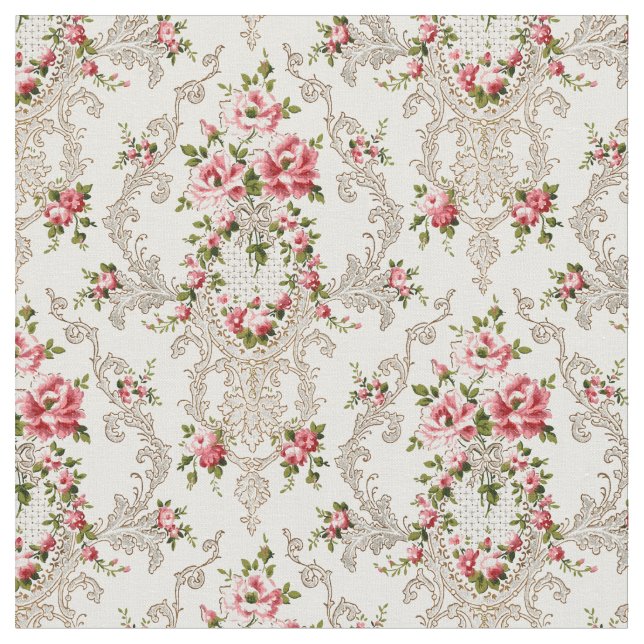 Tissu Élégant Arrière - plan Floral-Blanc Rococo (Fermer)
