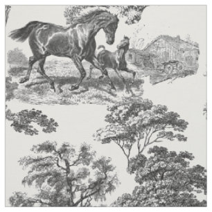 Tissu Elégant Black White Rustic Horses Toile