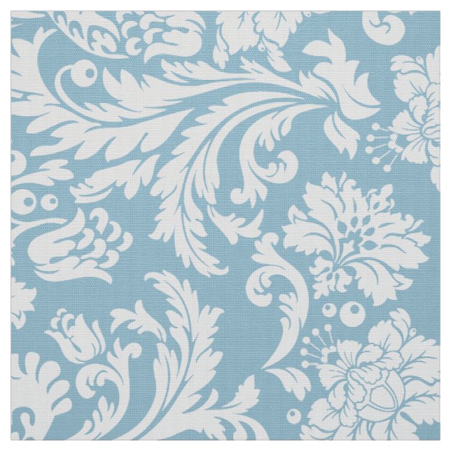 Tissu Elégant blanc & bébé bleu floral Damas (Échantillon)