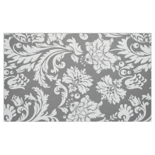 Tissu Élégant blanc et gris floral Damas