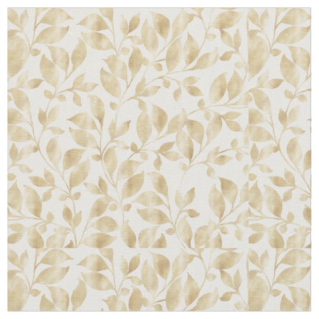 Tissu Elégant Blanc Or Feuille verdure Botanique (Fermer)