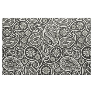 Tissu Elégant blanc Paisley sur Arrière - plan noir