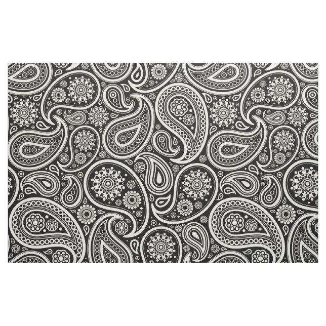 Tissu Elégant blanc Paisley sur Arrière - plan noir (Fat Quarter)