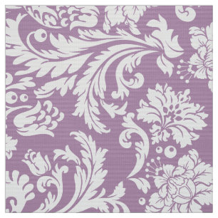 Tissu Elégant blanc & prune violet des Damas florales
