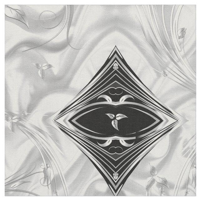 Tissu Elégant blanc/soie soie et argent fleurs abstraite (Fermer)