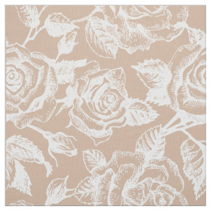 Tissu Élégant Blanc Vintage Roses personnalisé Tan Arriè