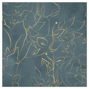 Tissu Elégant bleu foncé Turquoise Aquarelle or huile fl